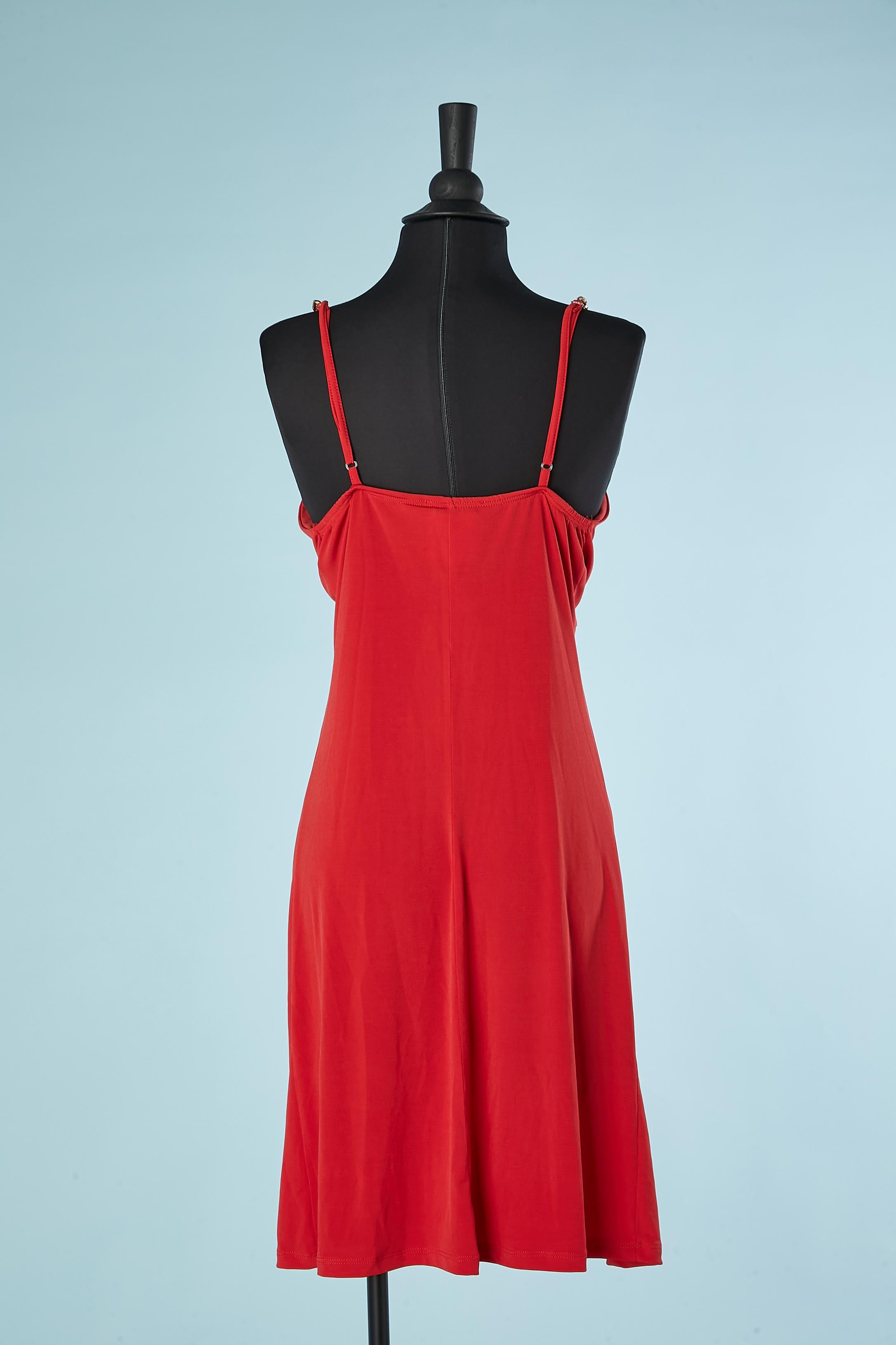 Red jersey cocktail dress with jewelerry neckline and belt Roberto Cavalli NEW  For Sale 3