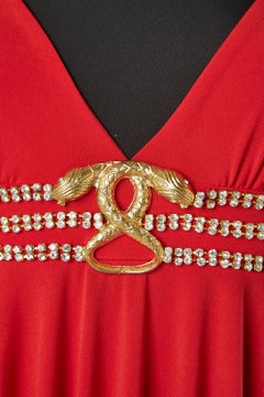 Red jersey cocktail dress with rhinestone and snake brooch Roberto Cavalli NEW