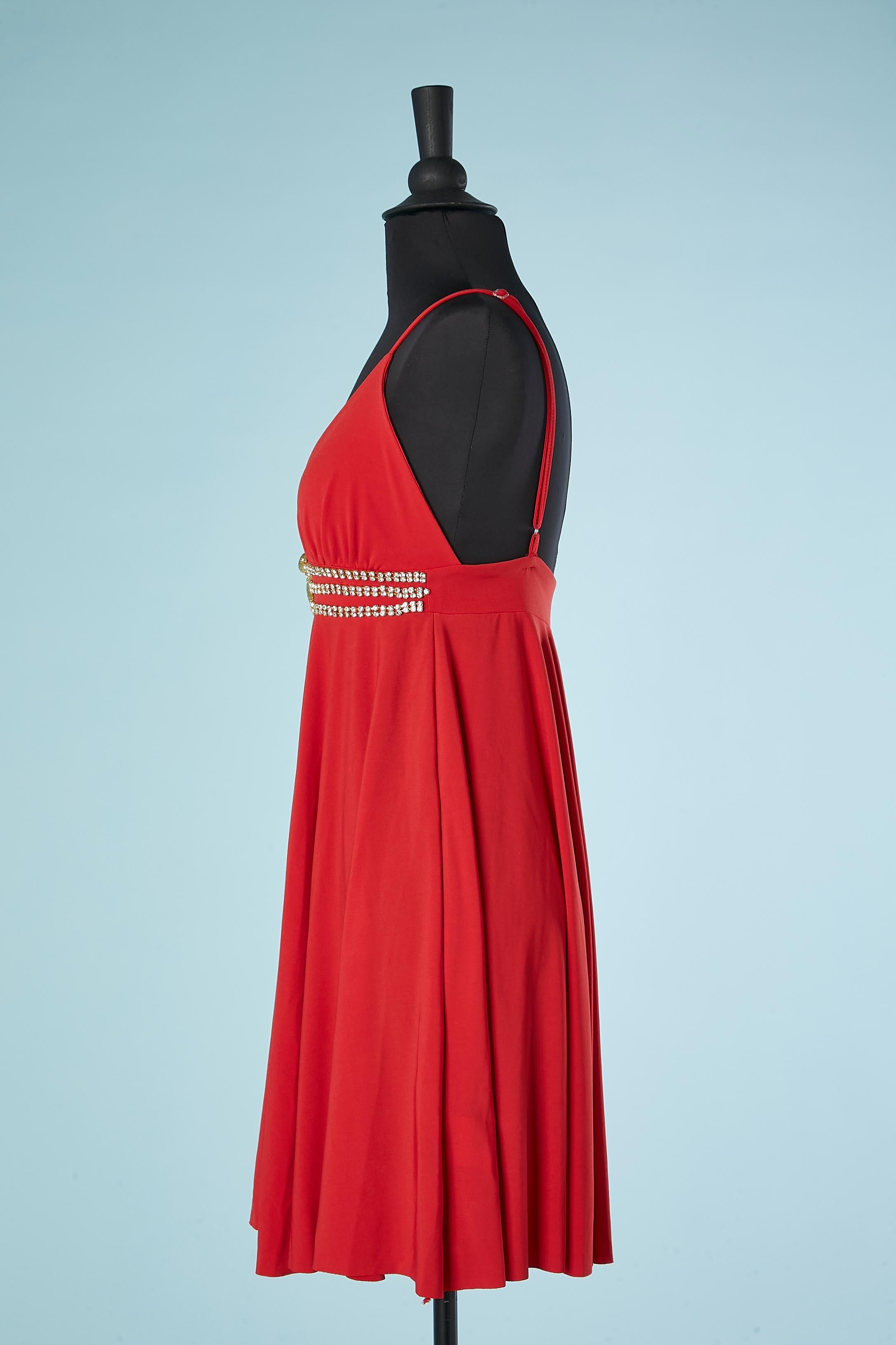 Red jersey cocktail dress with rhinestone and snake brooch Roberto Cavalli NEW  For Sale 1