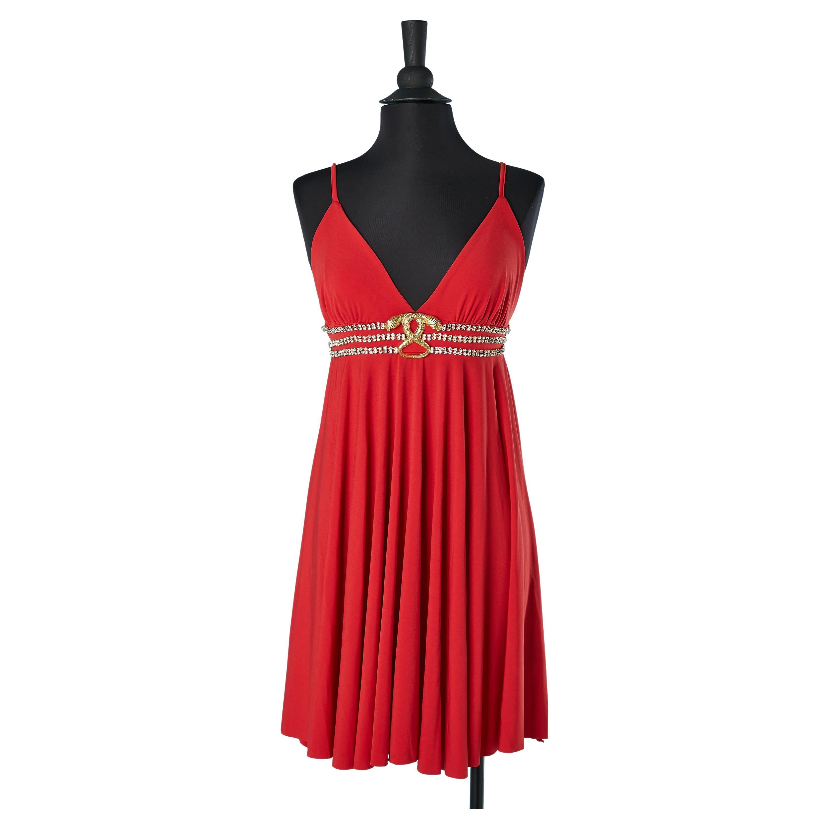 Red jersey cocktail dress with rhinestone and snake brooch Roberto ...