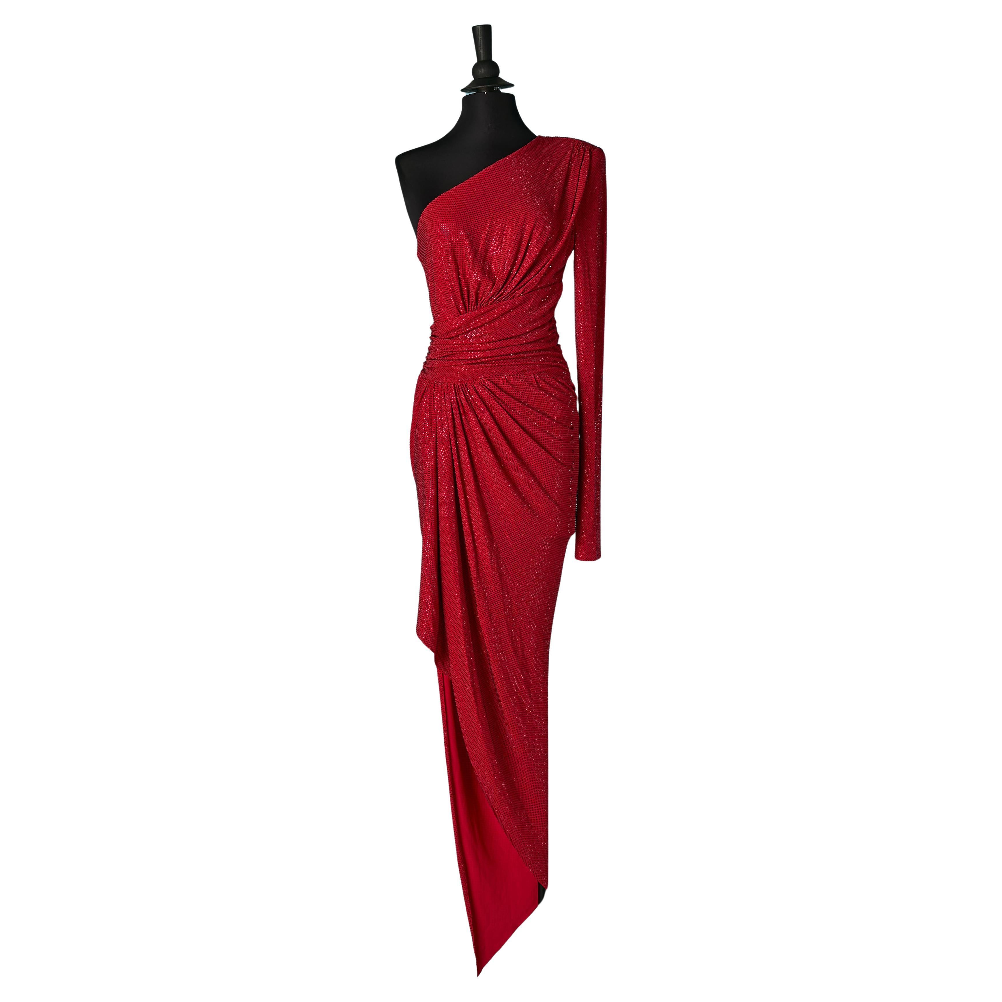 Red jersey draped and wrapped one shoulder evening dress ALEXANDRE VAUTHIER