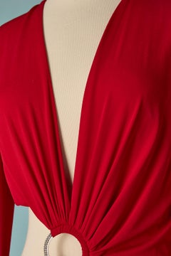 Red jersey draped evening dress with rhinestone ring ALEXANDRE VAUTHIER New
