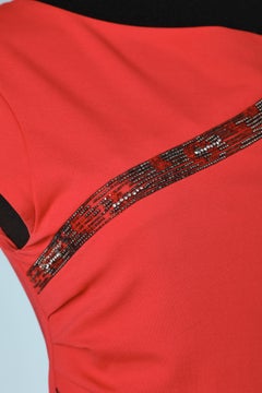 Red jersey dress with asymmetrical beaded work Roberto Cavalli