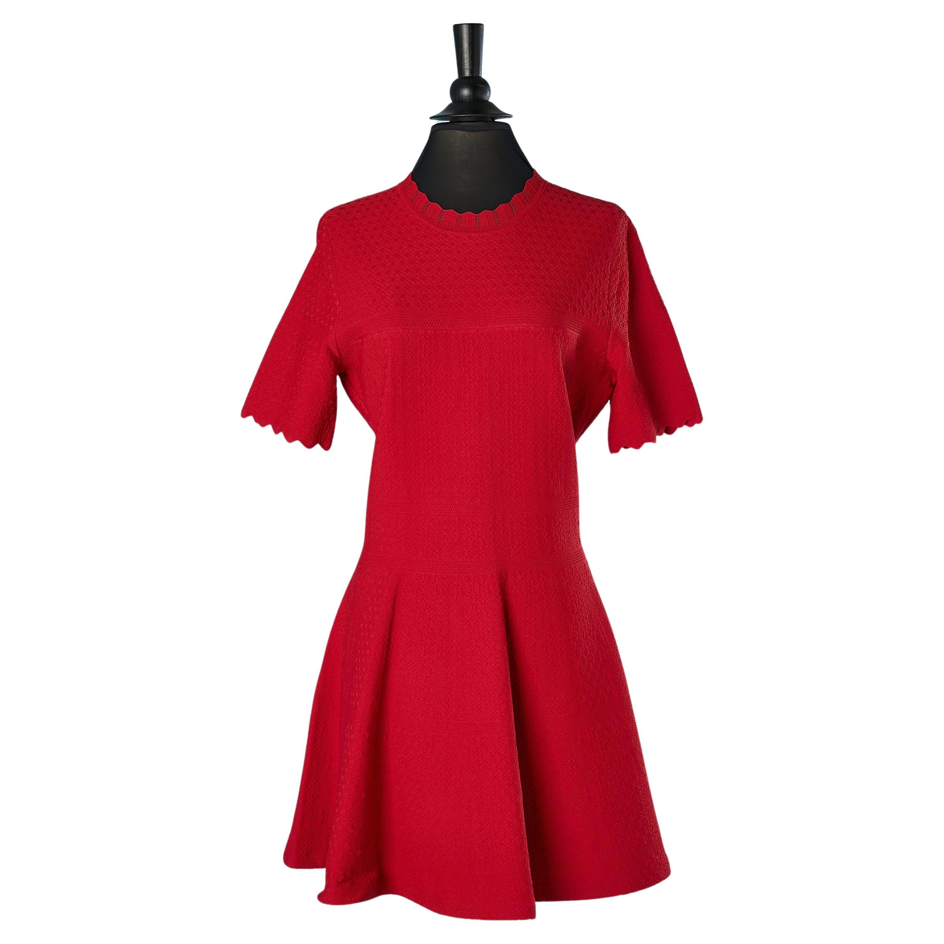 Red jersey rayon jacquard dress CH Carolina Herrera