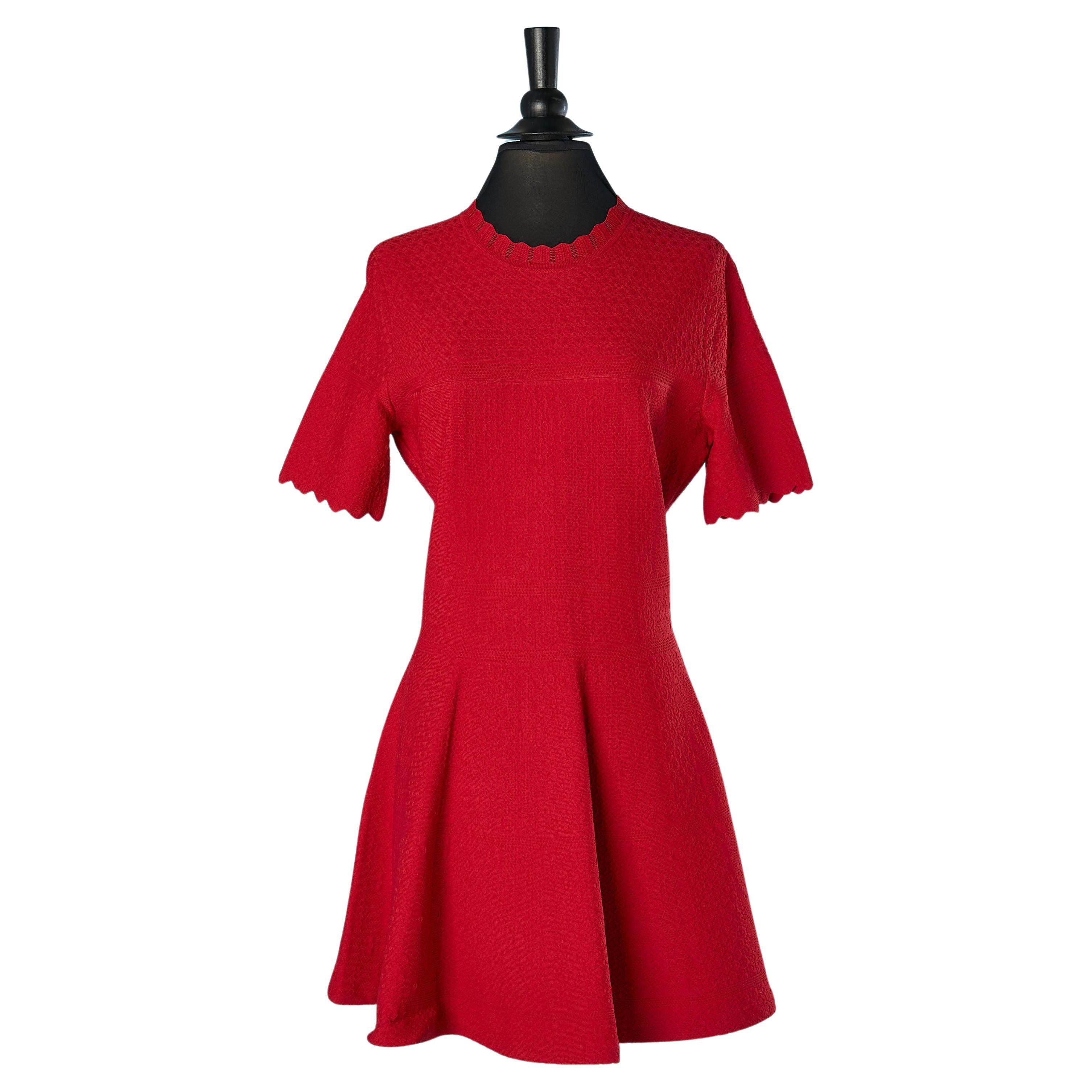 Red jersey rayon jacquard dress CH Carolina Herrera  For Sale