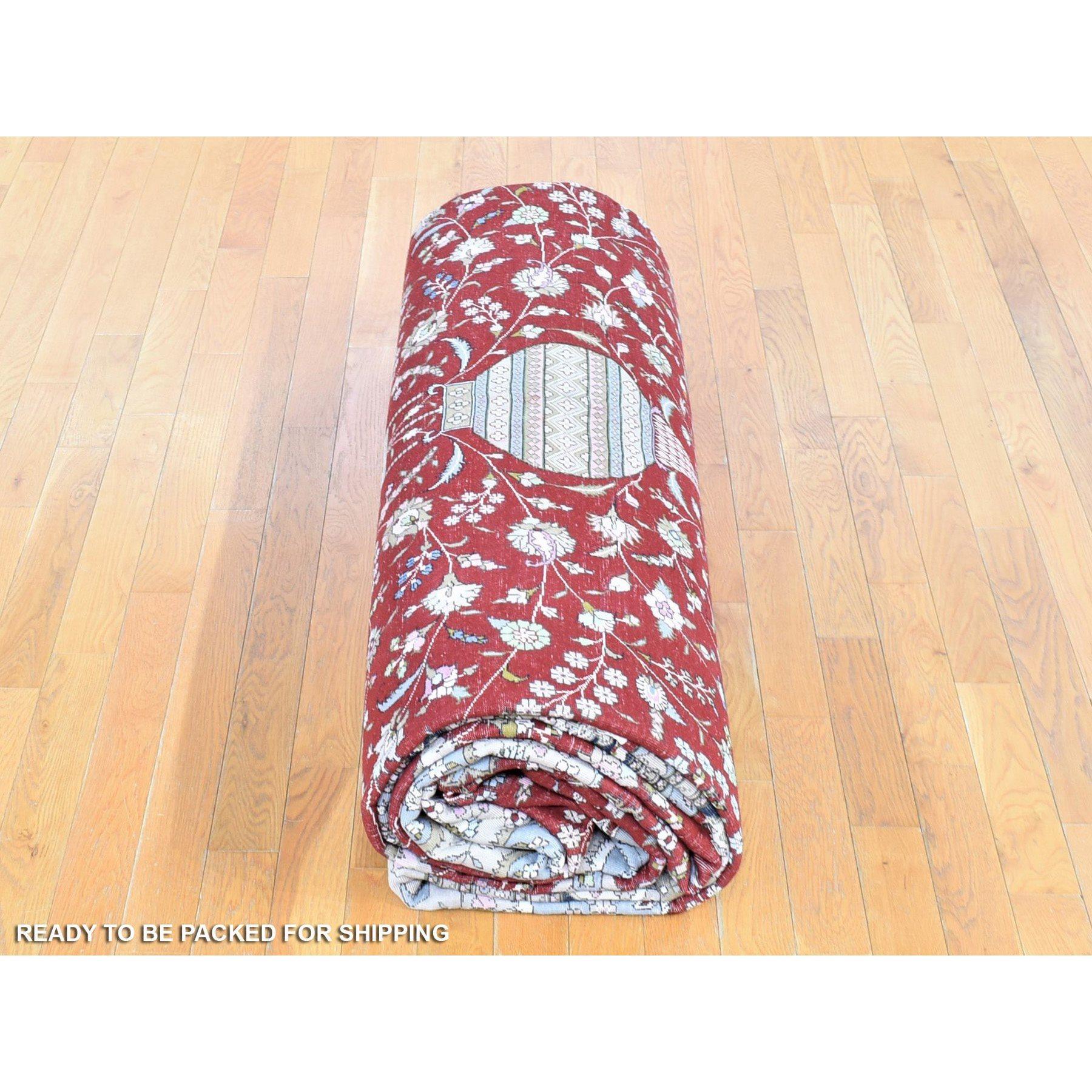 Tappeto orientale sovradimensionato Red Kashan 250 KPSI Silken annodato a mano 12'1