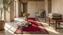 Red Kashan Wool Hand Knotted Runner 3 ft x 18 ft, Crimson Border Serenade