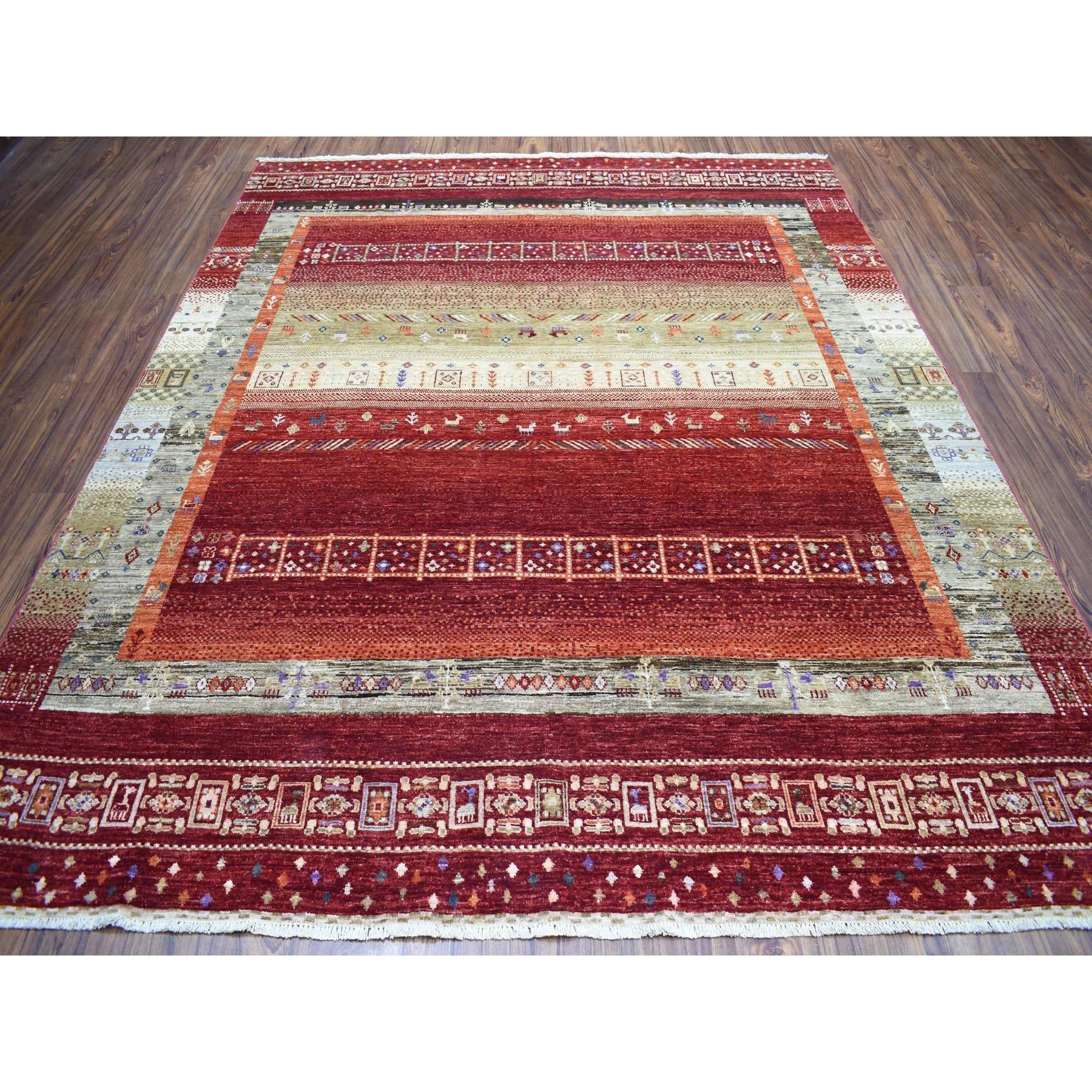 Other Red Kashkuli Gabbeh Pictorial Pure Wool Hand Knotted Oriental Rug