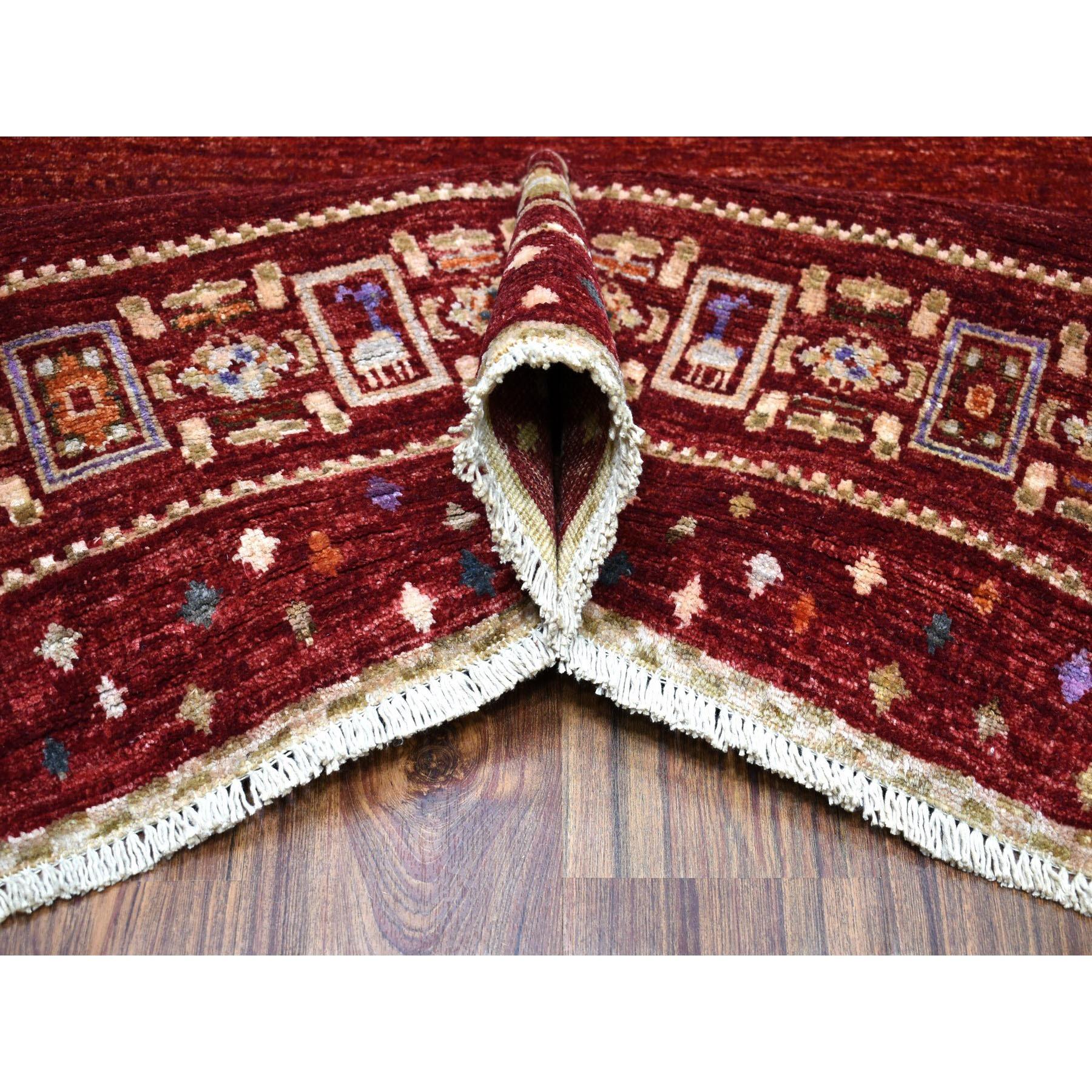 Red Kashkuli Gabbeh Pictorial Pure Wool Hand Knotted Oriental Rug In New Condition In Carlstadt, NJ