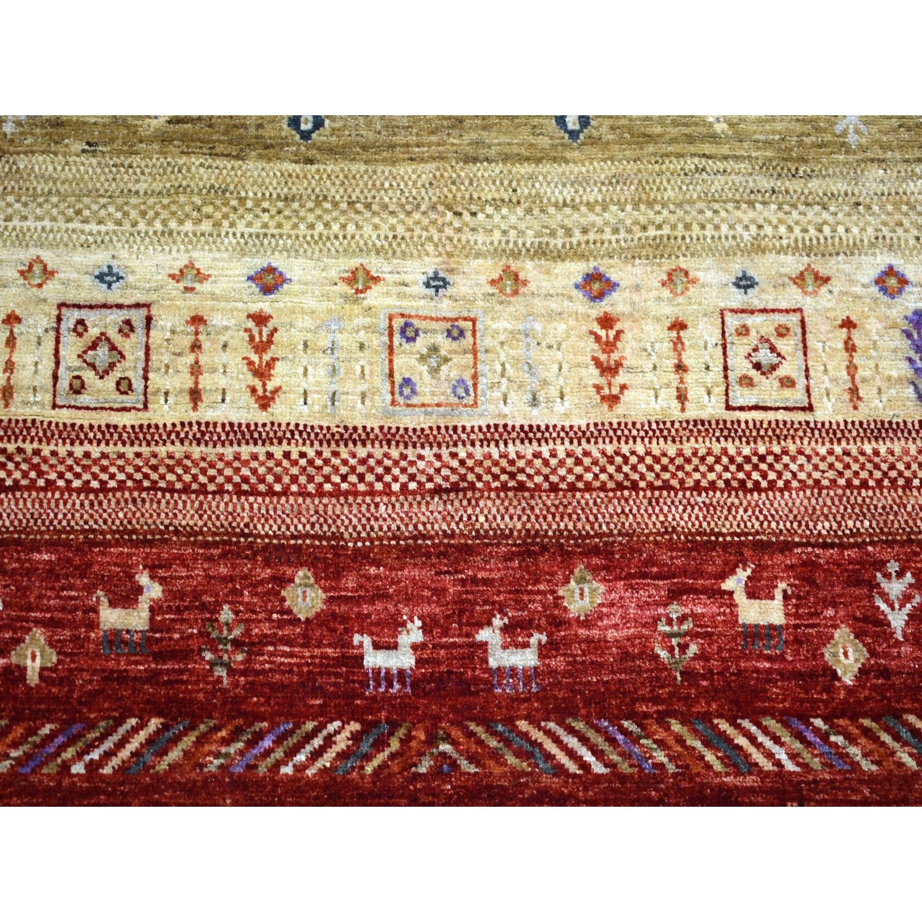 Red Kashkuli Gabbeh Pictorial Pure Wool Hand Knotted Oriental Rug 2