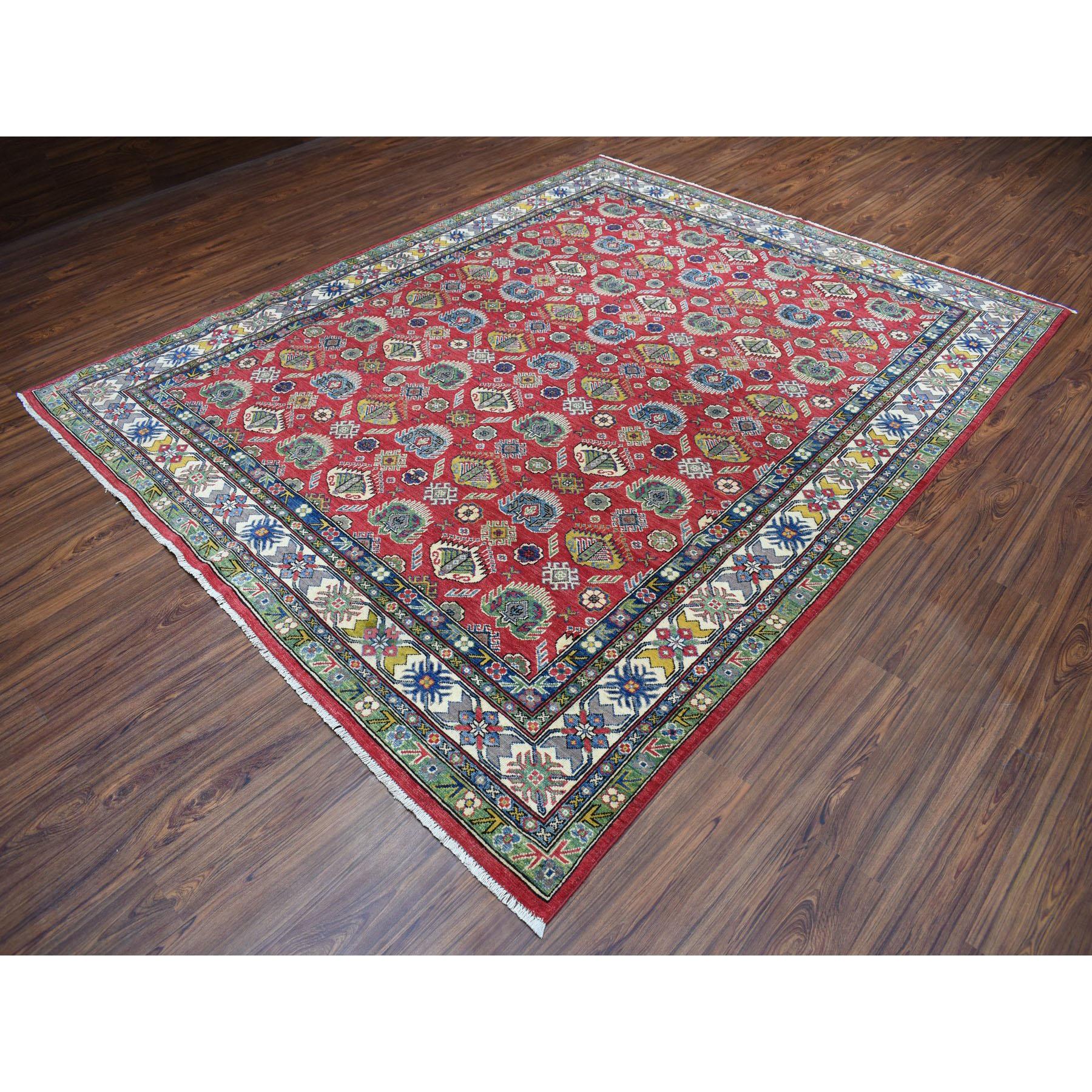 Hand-Knotted Red Kazak Geometric Design Pure Wool Hand Knotted Oriental Rug