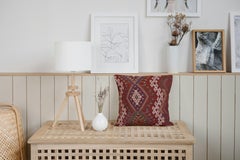 Red Kilim Cushion Cover Decorative Tribal Wool Pillow Contemporary Geometric