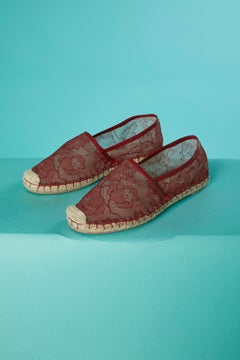 Red lace espadrilles with cord sole Valentino Garavani