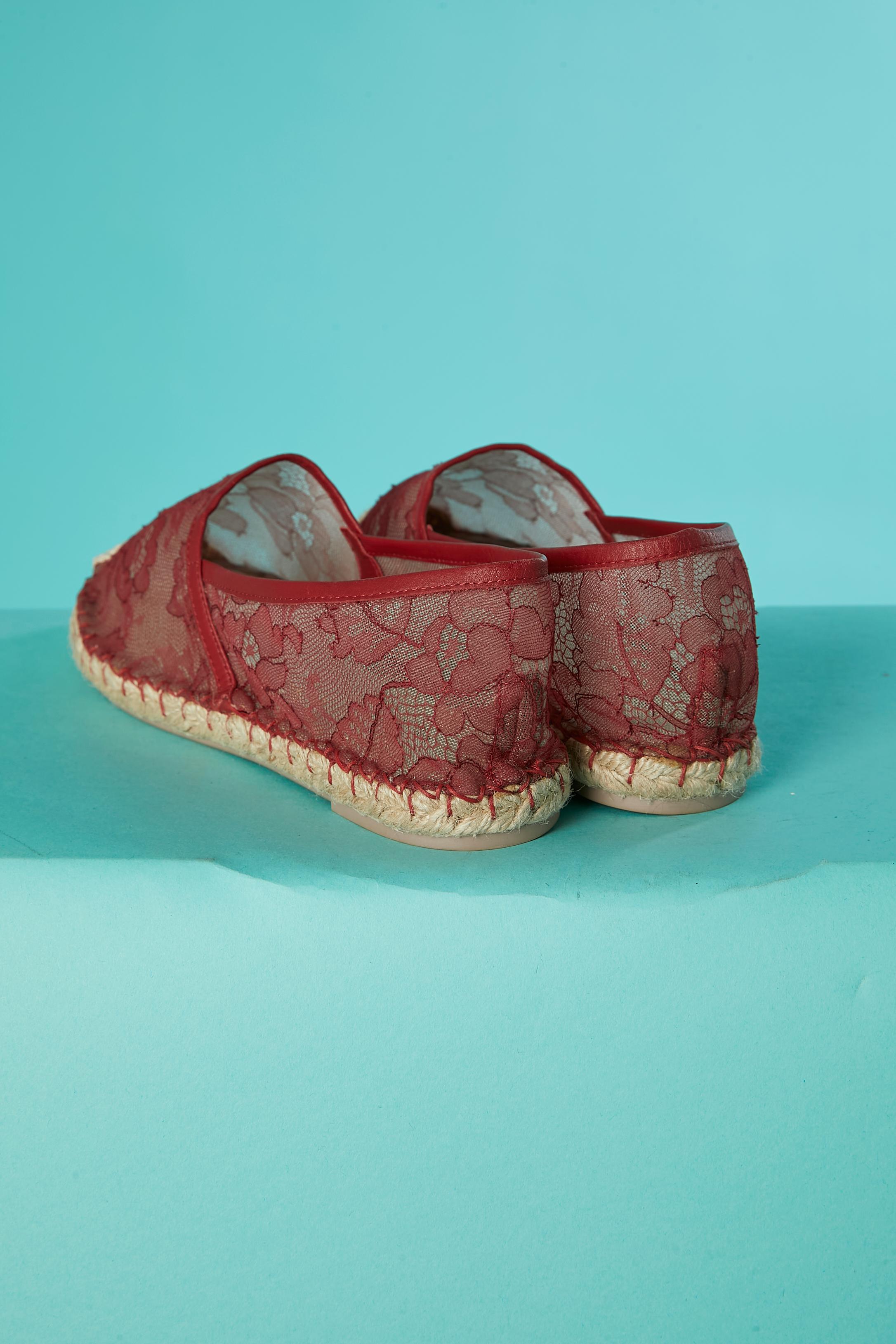 Brown Red lace espadrilles with cord sole Valentino Garavani  For Sale
