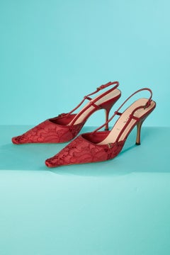 Red lace sandals with buckle closure Prada