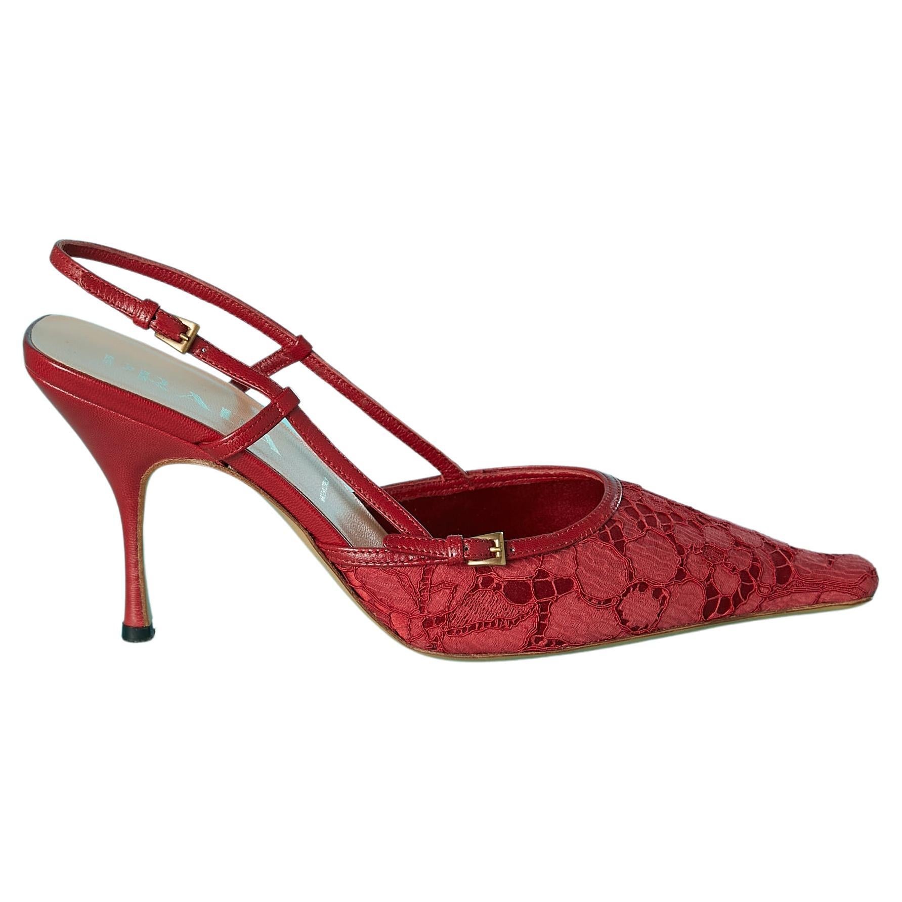 Red lace sandals with buckle closure Prada  For Sale