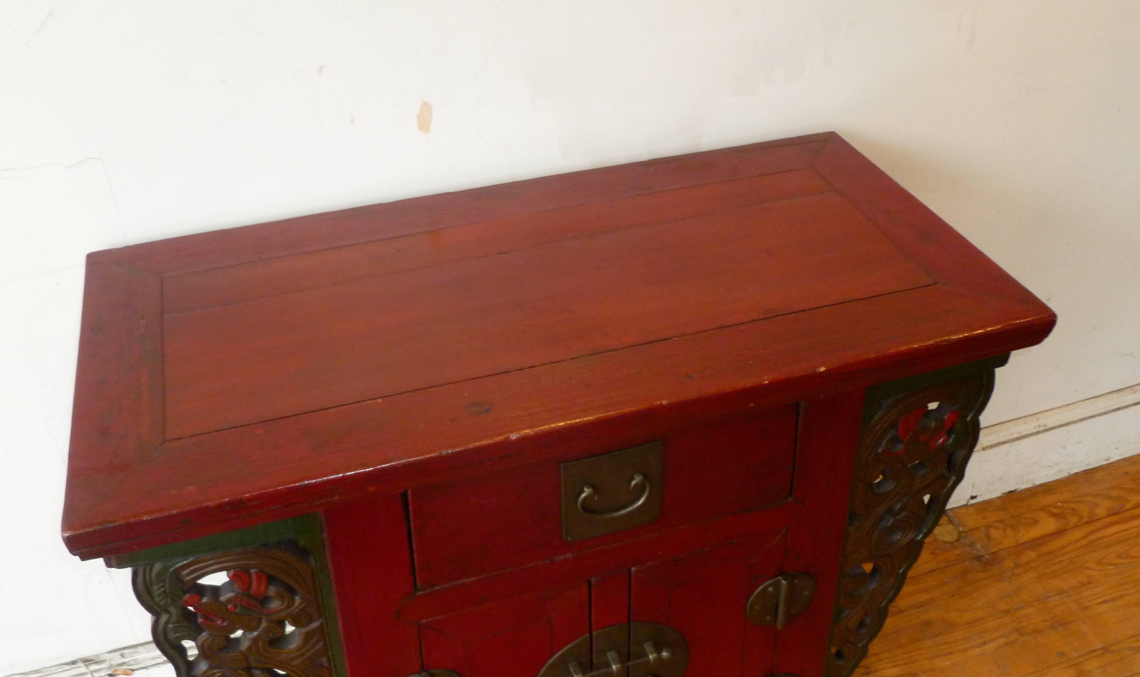 Polished Red Lacquer Altar Coffer For Sale
