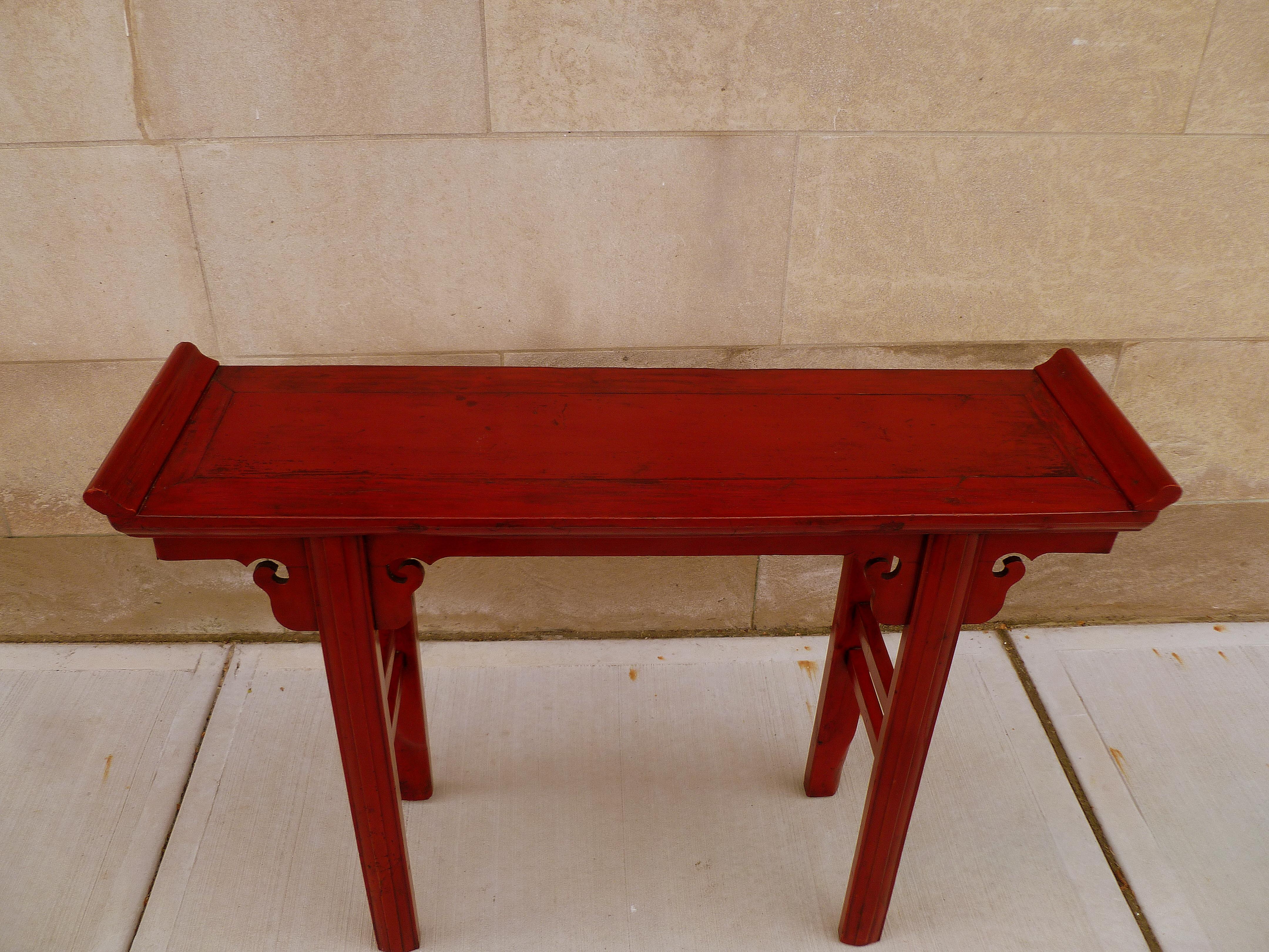 Wood Red Lacquer Altar Table For Sale