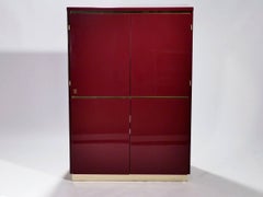Red Lacquer and Brass Cabinet by J.C. Mahey, 1970s