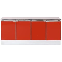 Red Lacquer and Chrome Credenza Style Maison Jansen