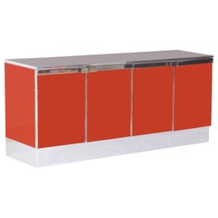 Red Lacquer and Chrome Credenza Style Maison Jansen