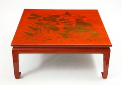 Red Lacquer and Gilt Chinoiserie Square Coffee Table