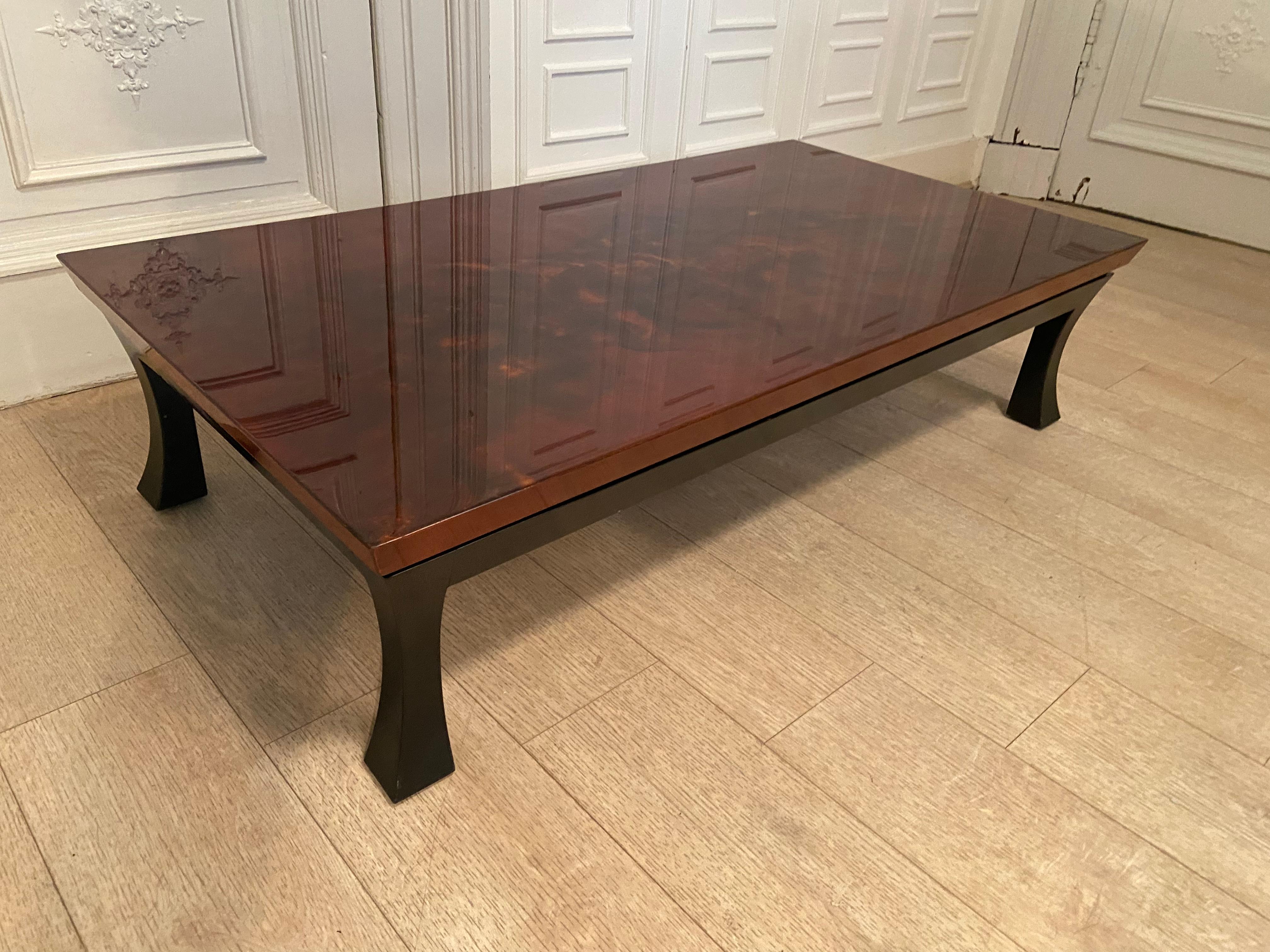 European Red lacquer and gold coffee table 1970s For Sale