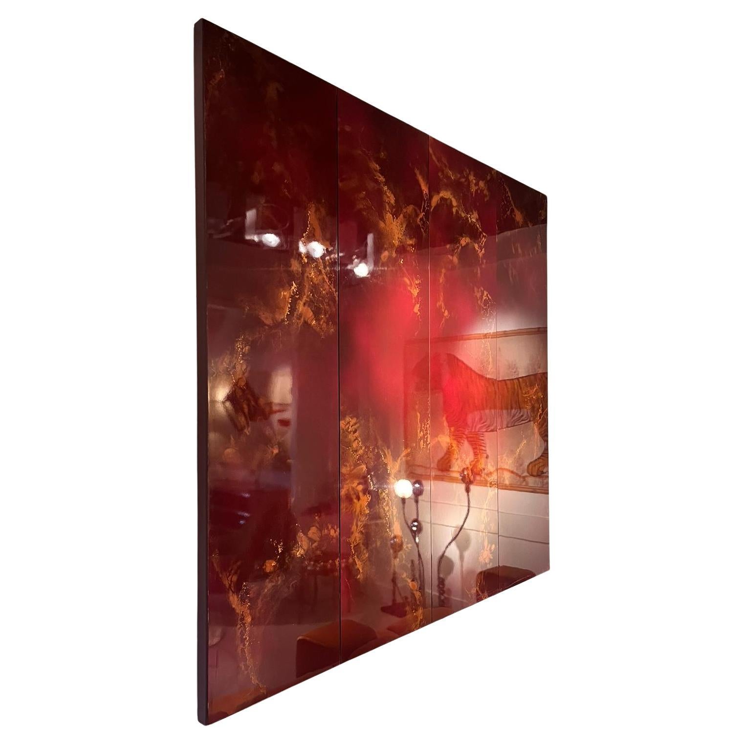 Red lacquer and goldleaf panel by Maison Jansen  For Sale