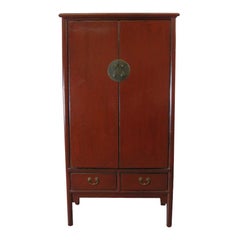 Red Lacquer Used Noodle Cabinet