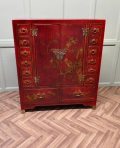 Red Lacquer Apothecaries Many Drawer Cabinet