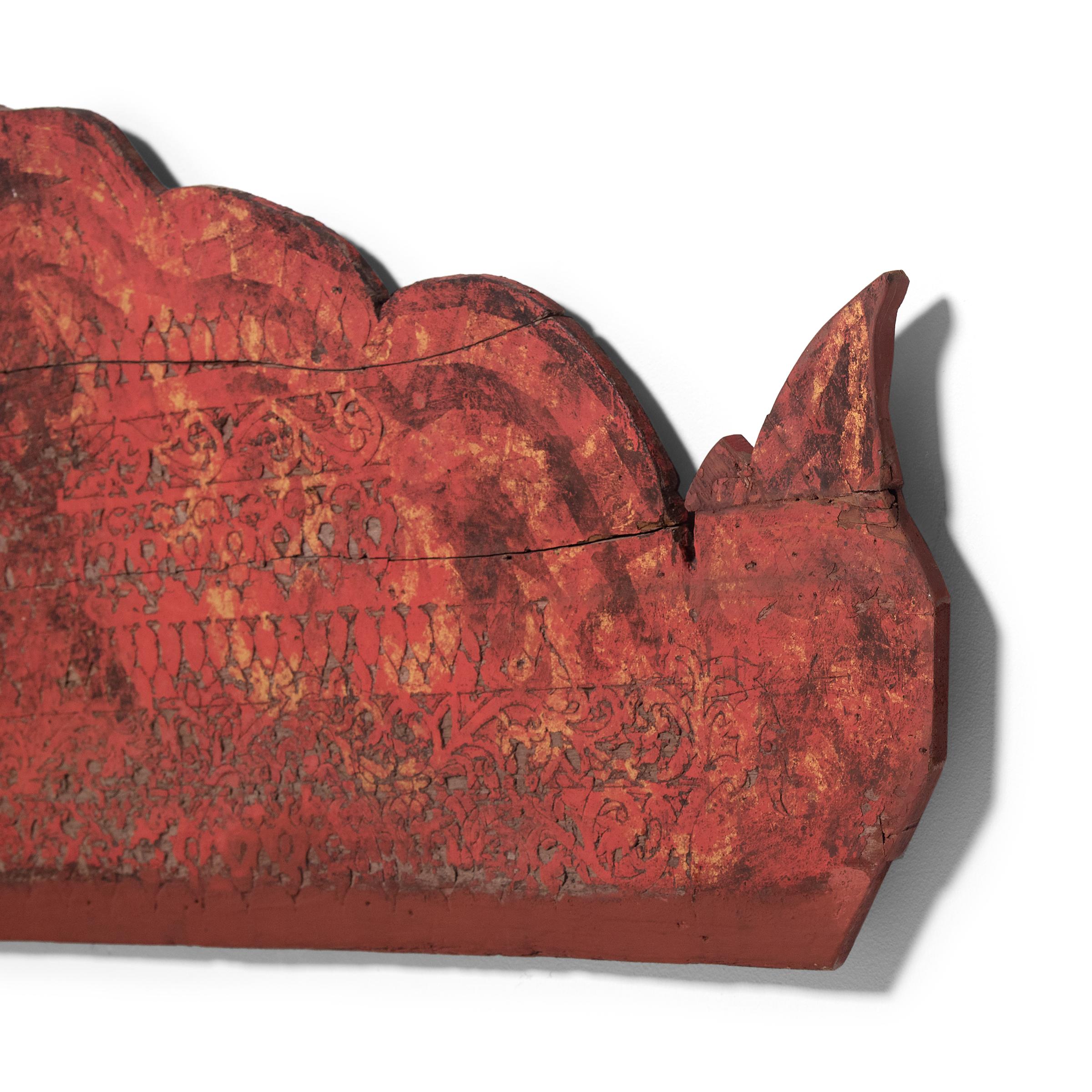 Carved Red Lacquer Architectural Fragment, C. 1850 For Sale
