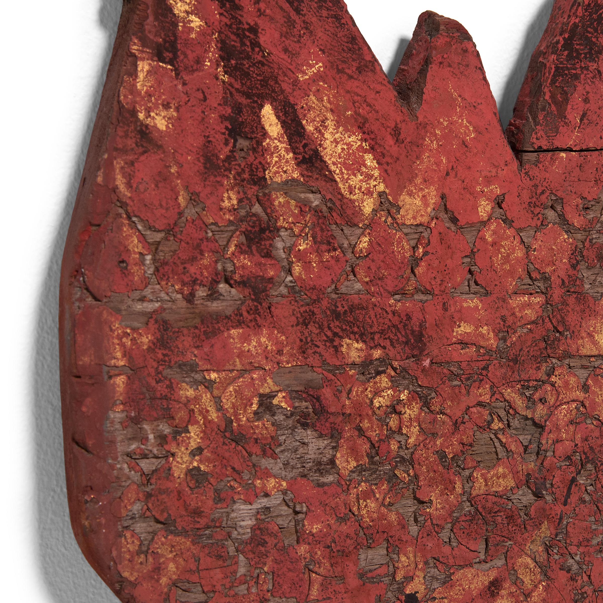 Red Lacquer Architectural Fragment, C. 1850 In Fair Condition For Sale In Chicago, IL