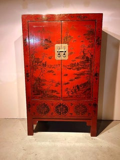 Red Lacquer Armoire with Gilt Motif