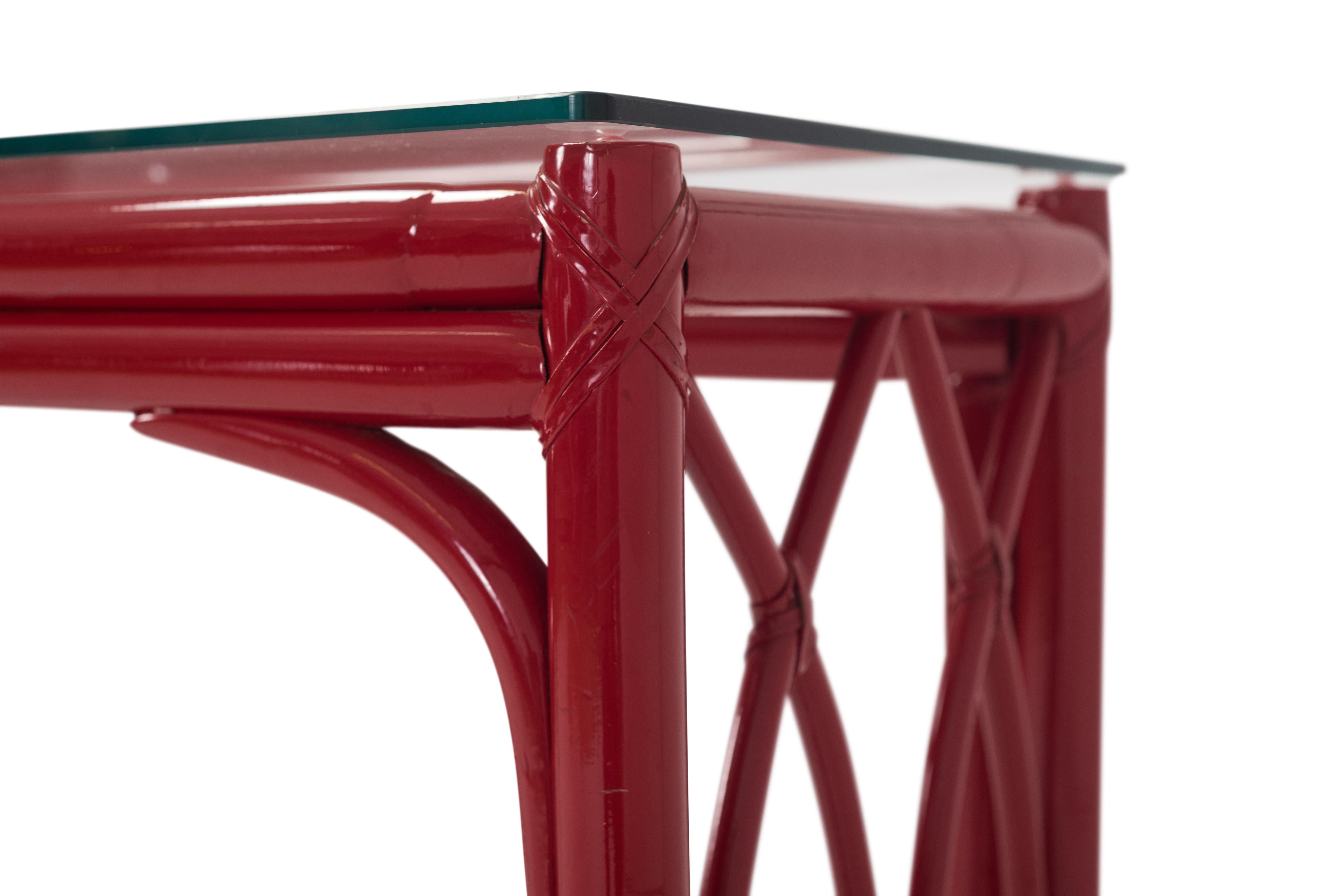 Red Lacquer Bamboo console Table with Mirror 4