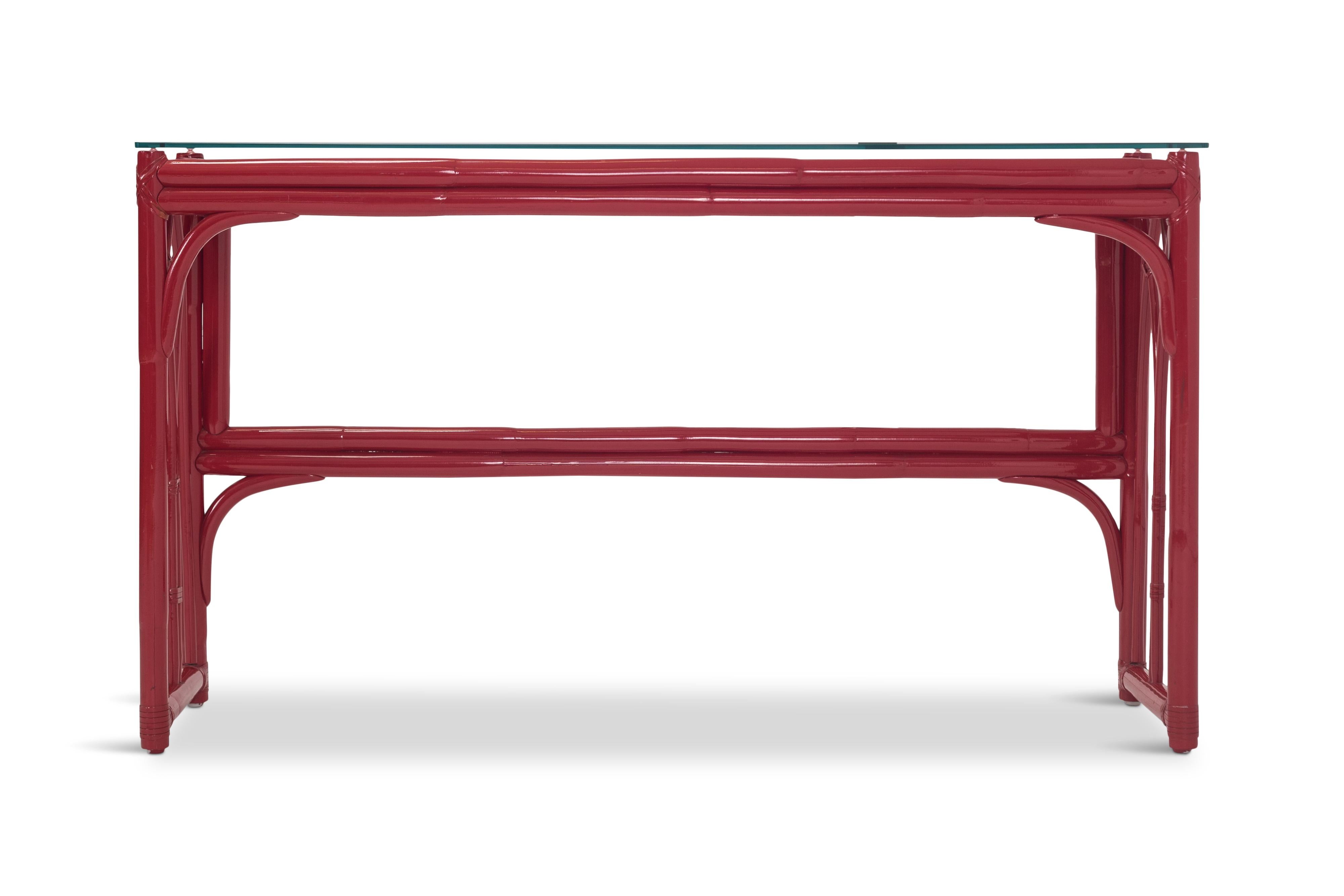 Late 20th Century Red Lacquer Bamboo console Table with Mirror