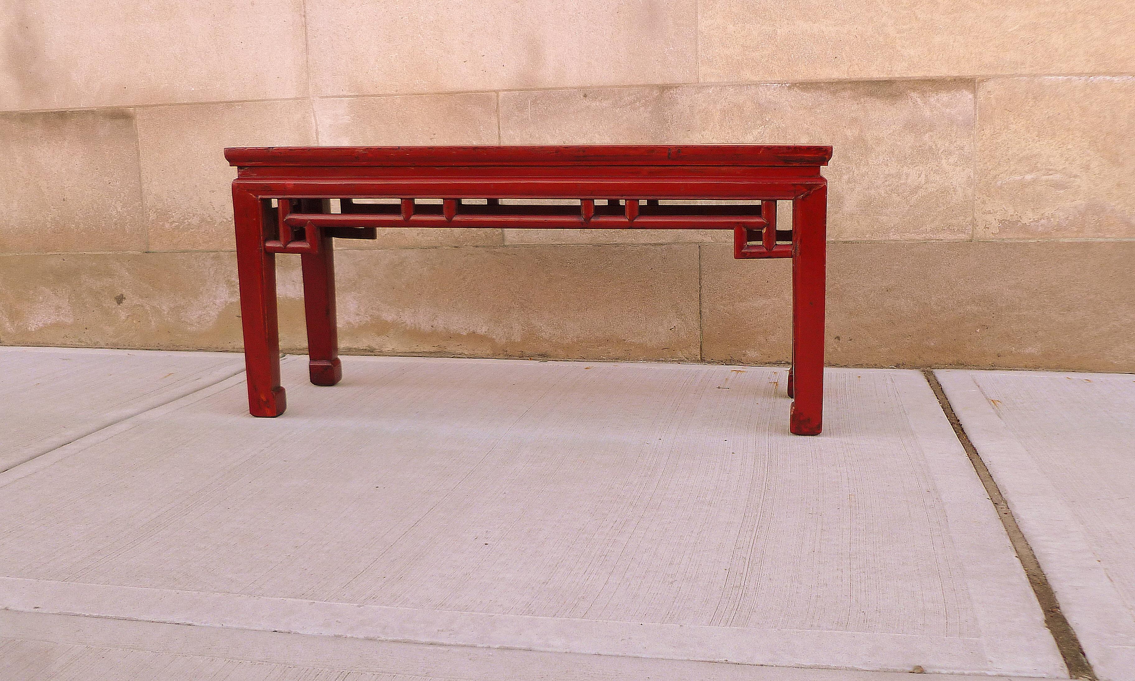 Qing Red Lacquer Bench