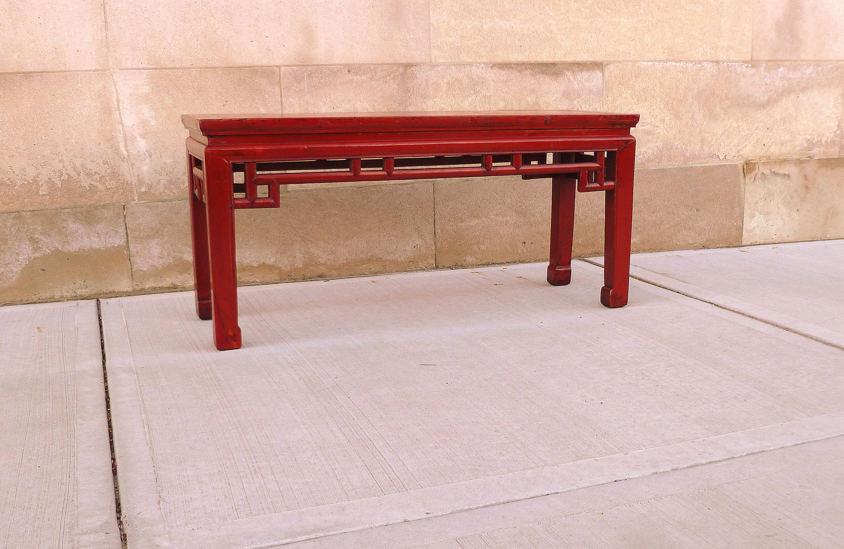 Red Lacquer Bench In Good Condition In Greenwich, CT