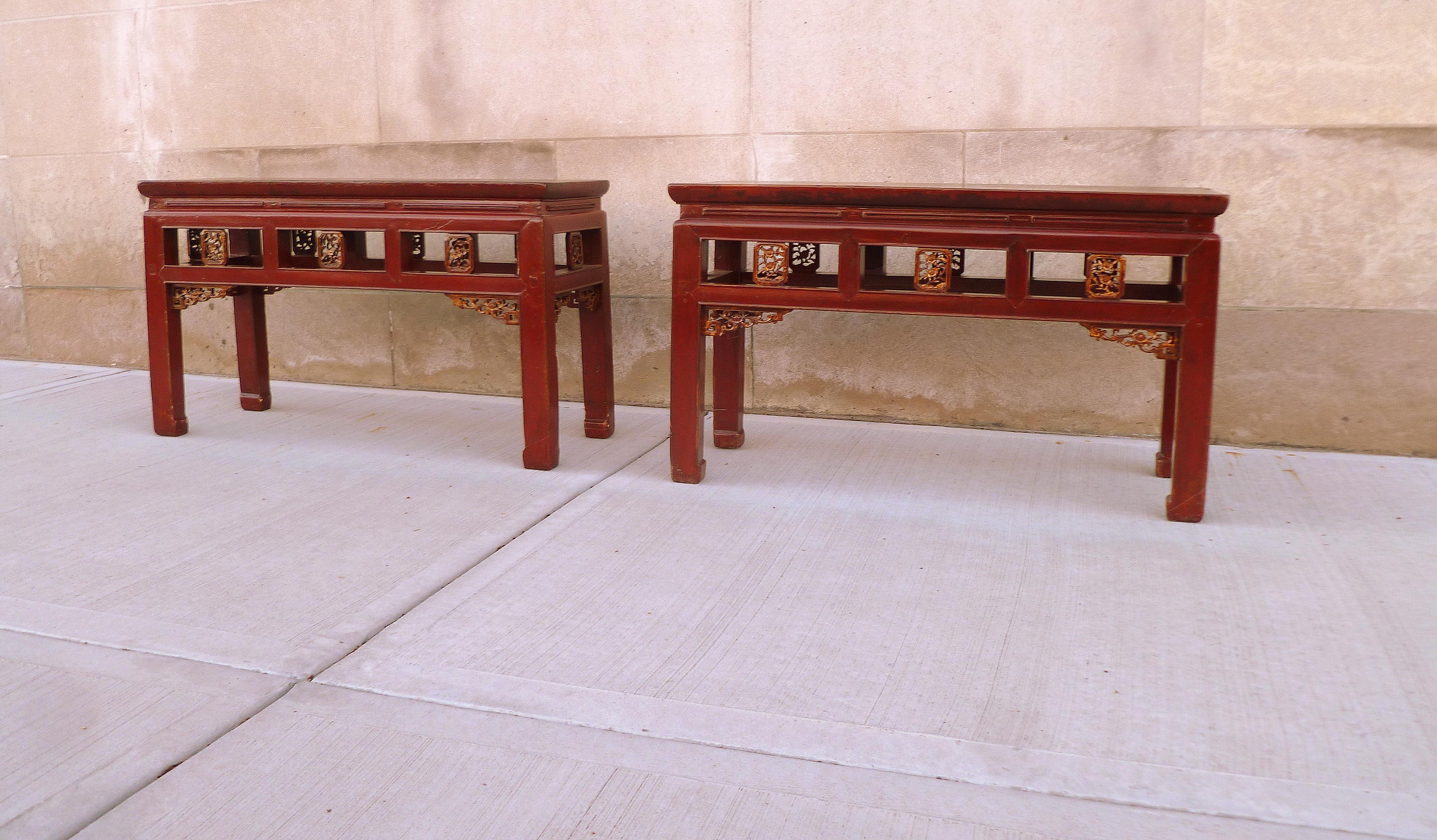 Qing Red Lacquer Benches For Sale