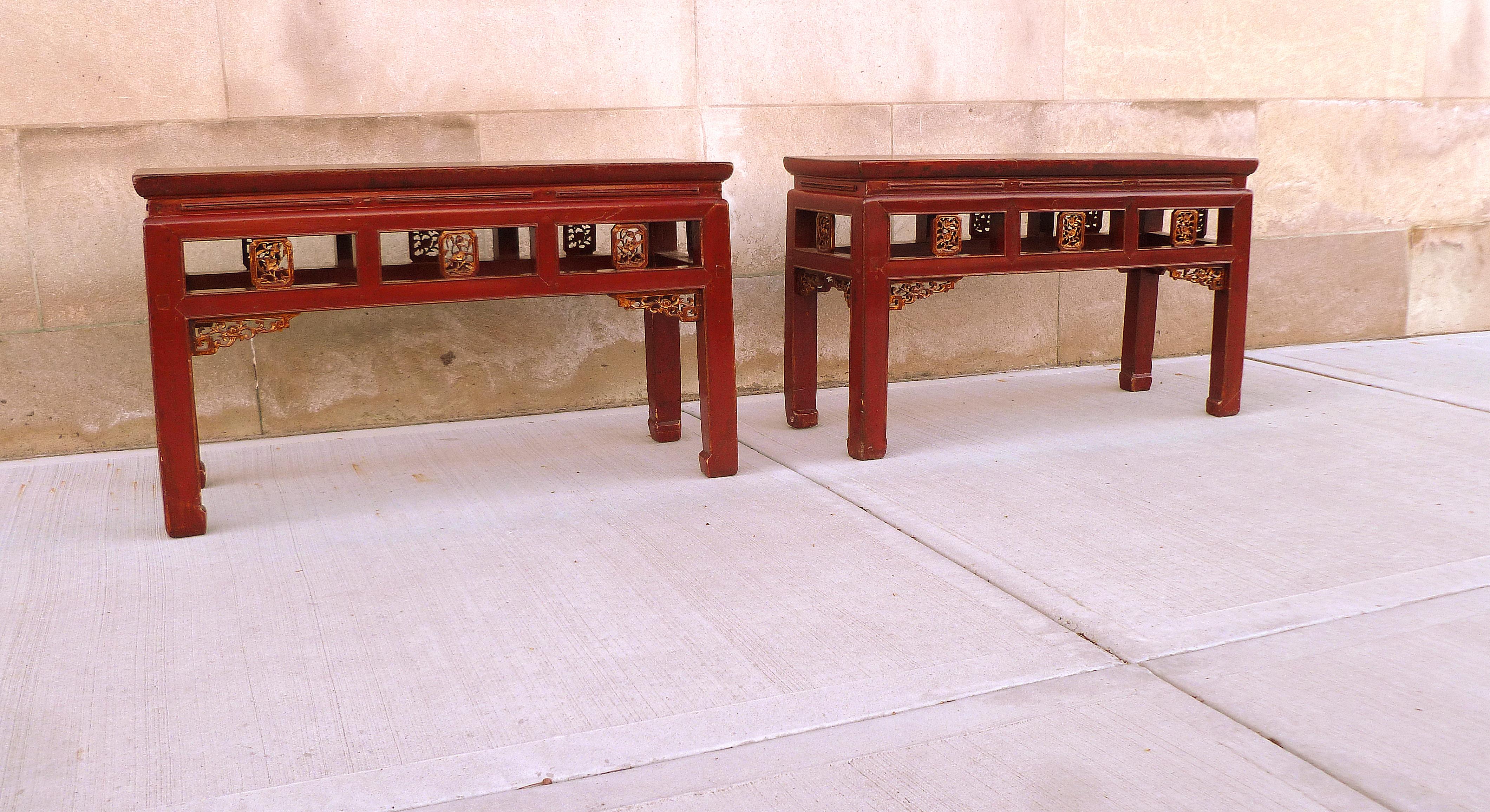 Chinese Red Lacquer Benches For Sale