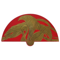 Scatola portagioie in lacca rossa con disegno di uccello cigno in ottone