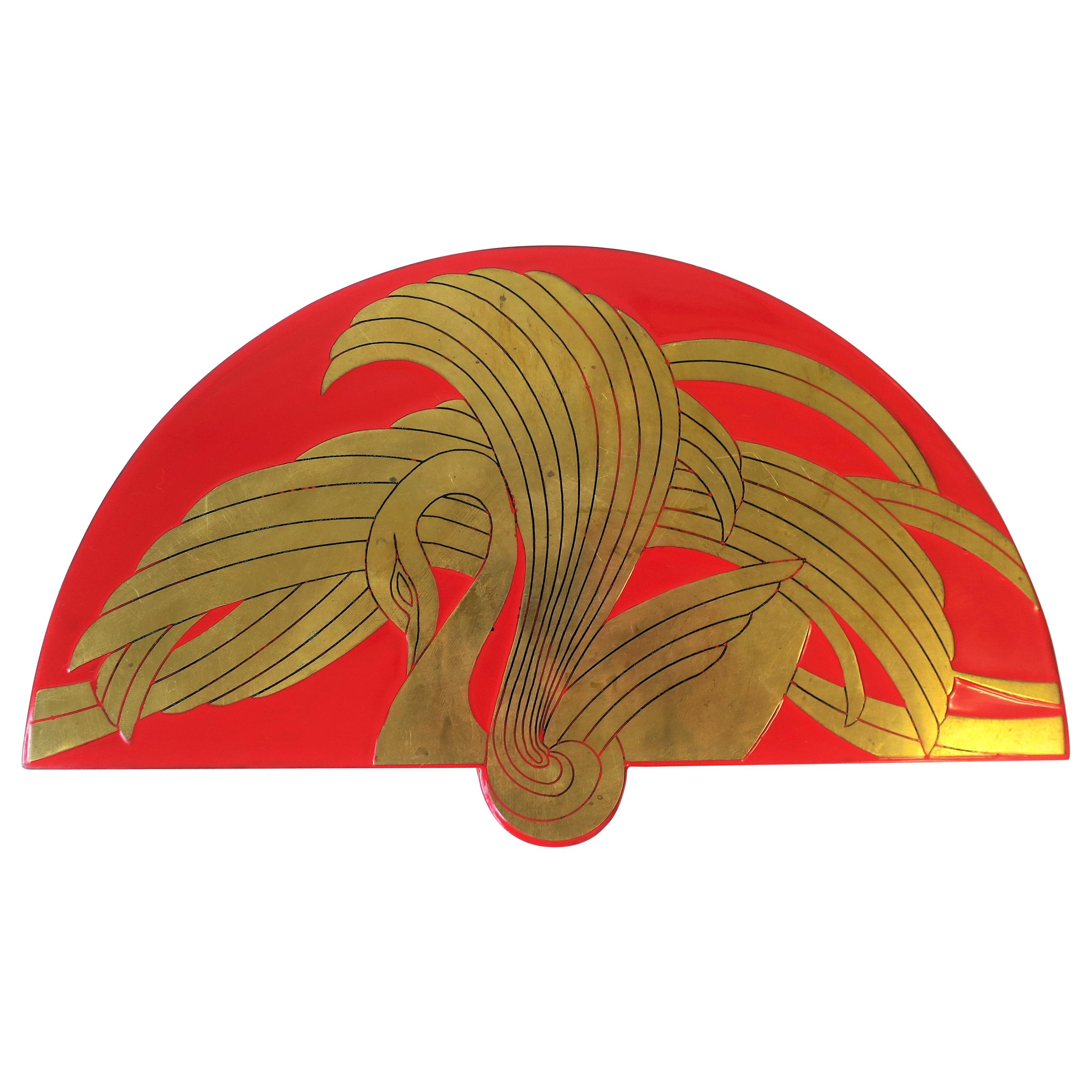 Rotes Lack-Schmuckkästchen mit Swan-Vogel-Design aus Messing