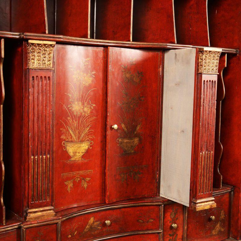 Chinoiserie George I Style Red Lacquer Bureau Bookcase
