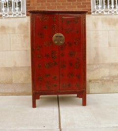 Red Lacquer Cabinet with Gilt Motif