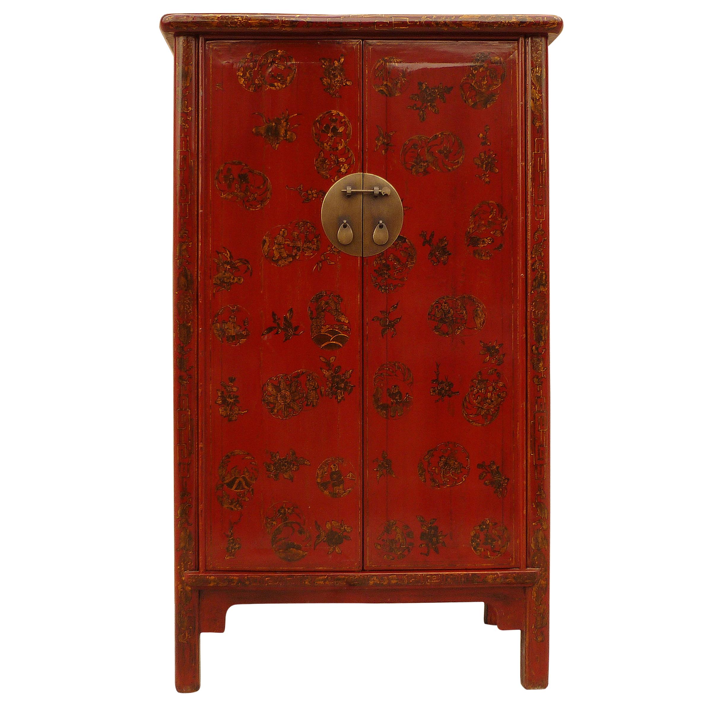 Red Lacquer Cabinet with Gilt Motif