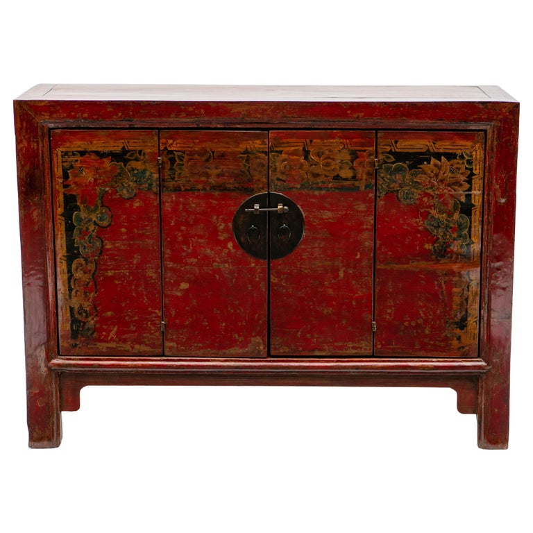 Chinese Gilt Red Lacquer Cabinet From Gansu - 19thC Chinese Gilt Red Lacquer Cabinet From Gansu - 19thC