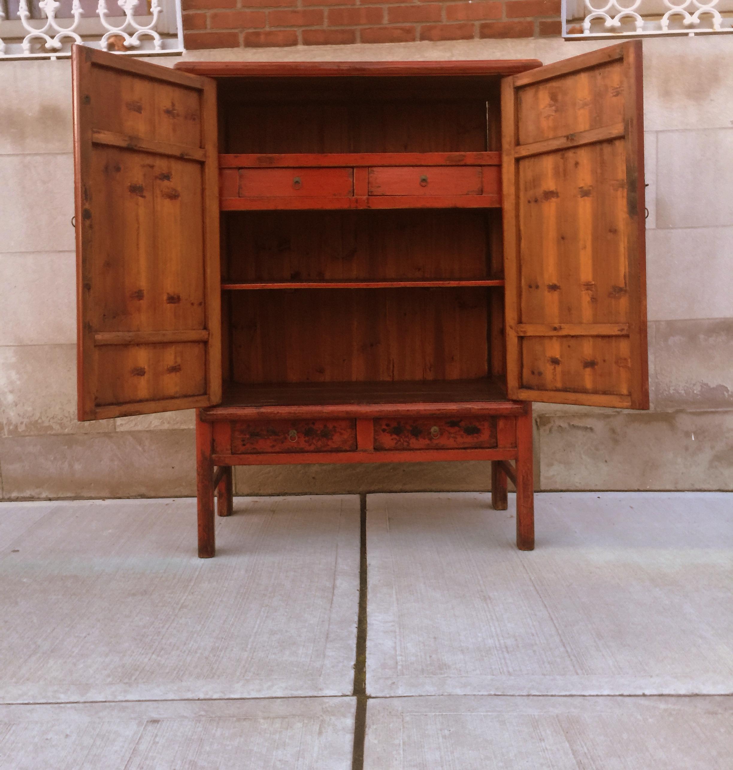 Red Lacquer Cabinet with Painted Motif For Sale 1