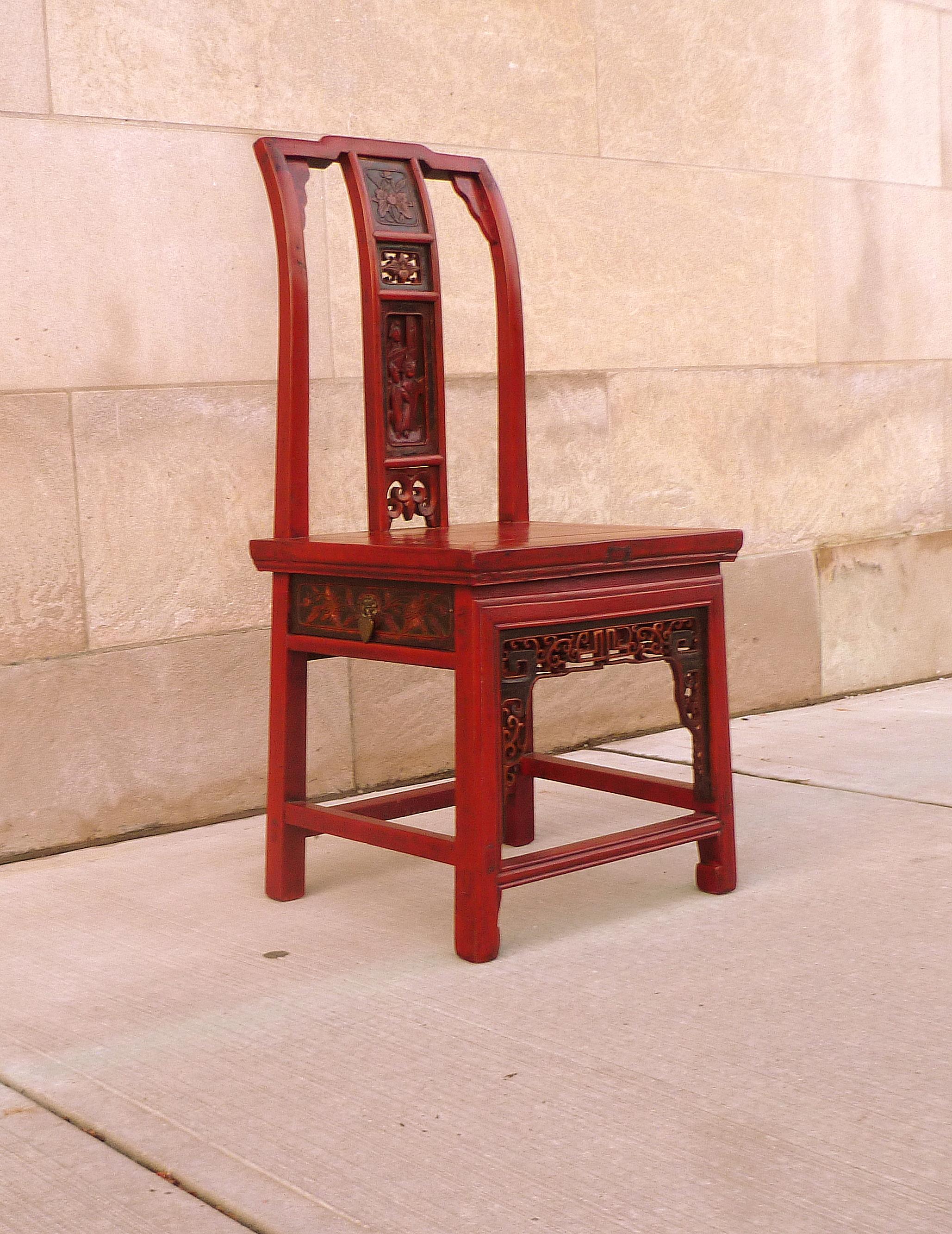 Red Lacquer Child's Chair For Sale 4