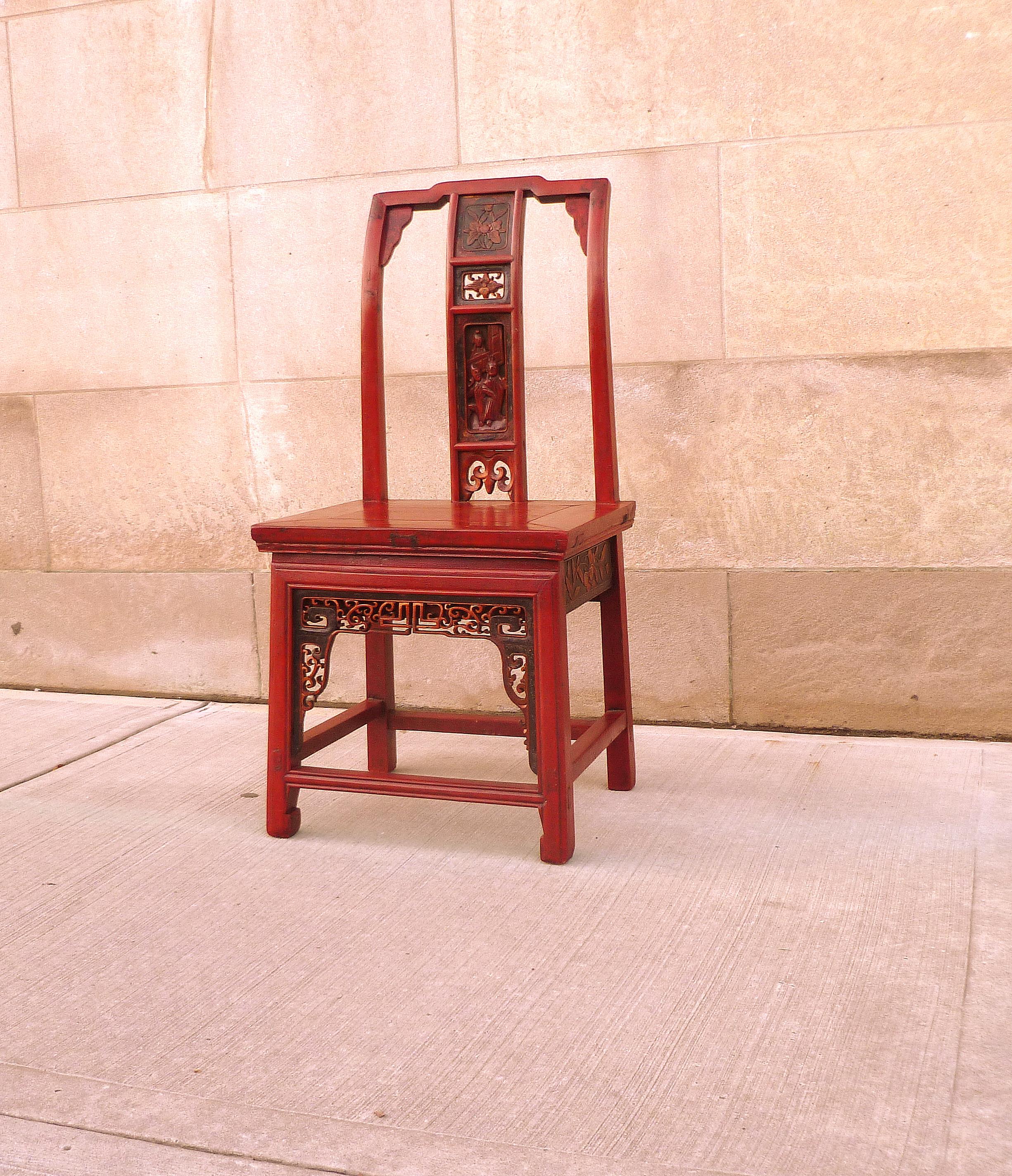 Chinese Red Lacquer Child's Chair For Sale