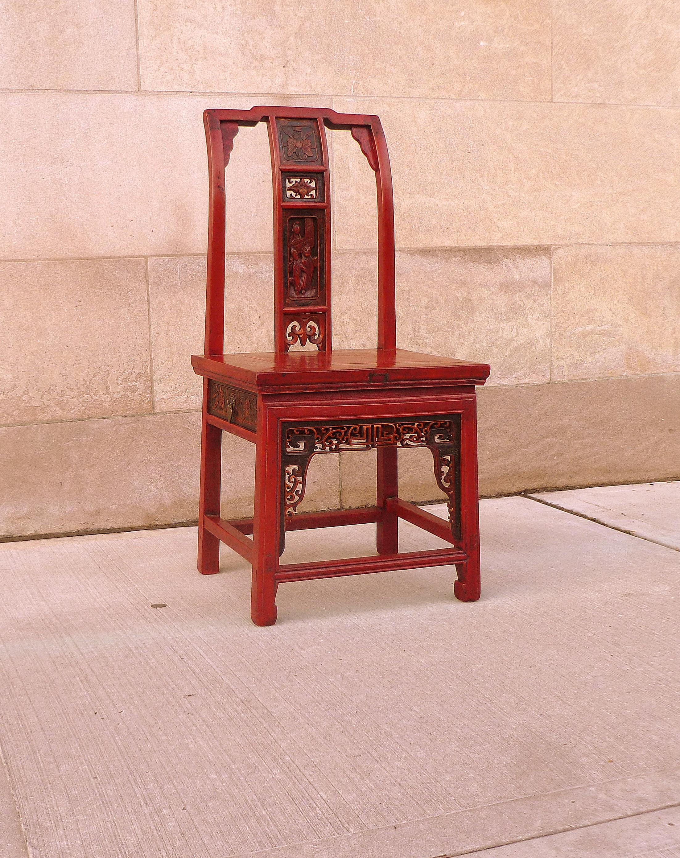 Red Lacquer Child's Chair For Sale 2