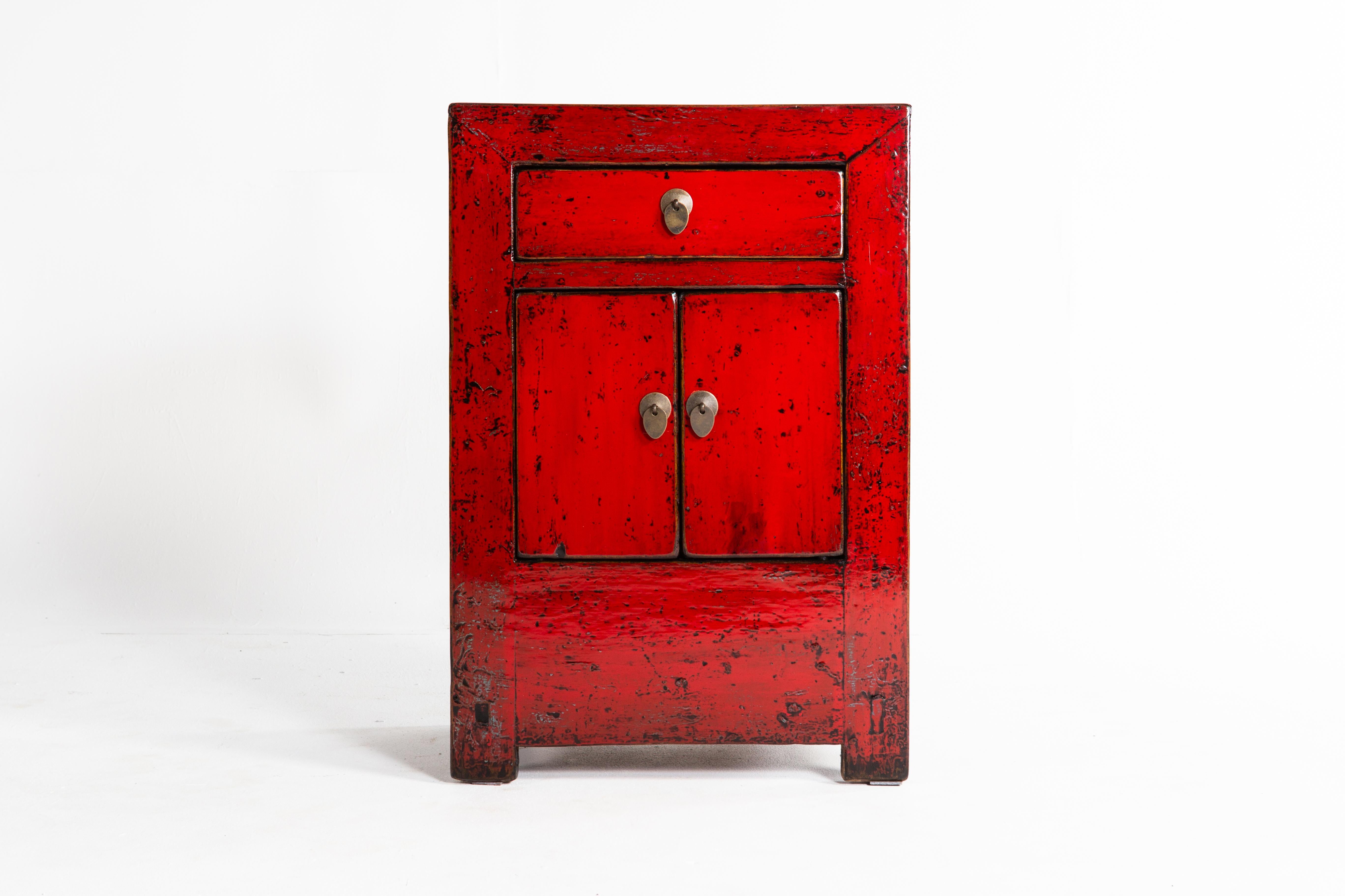 Red Lacquer Chinese Cabinet with a Drawer and Pair of Doors 1